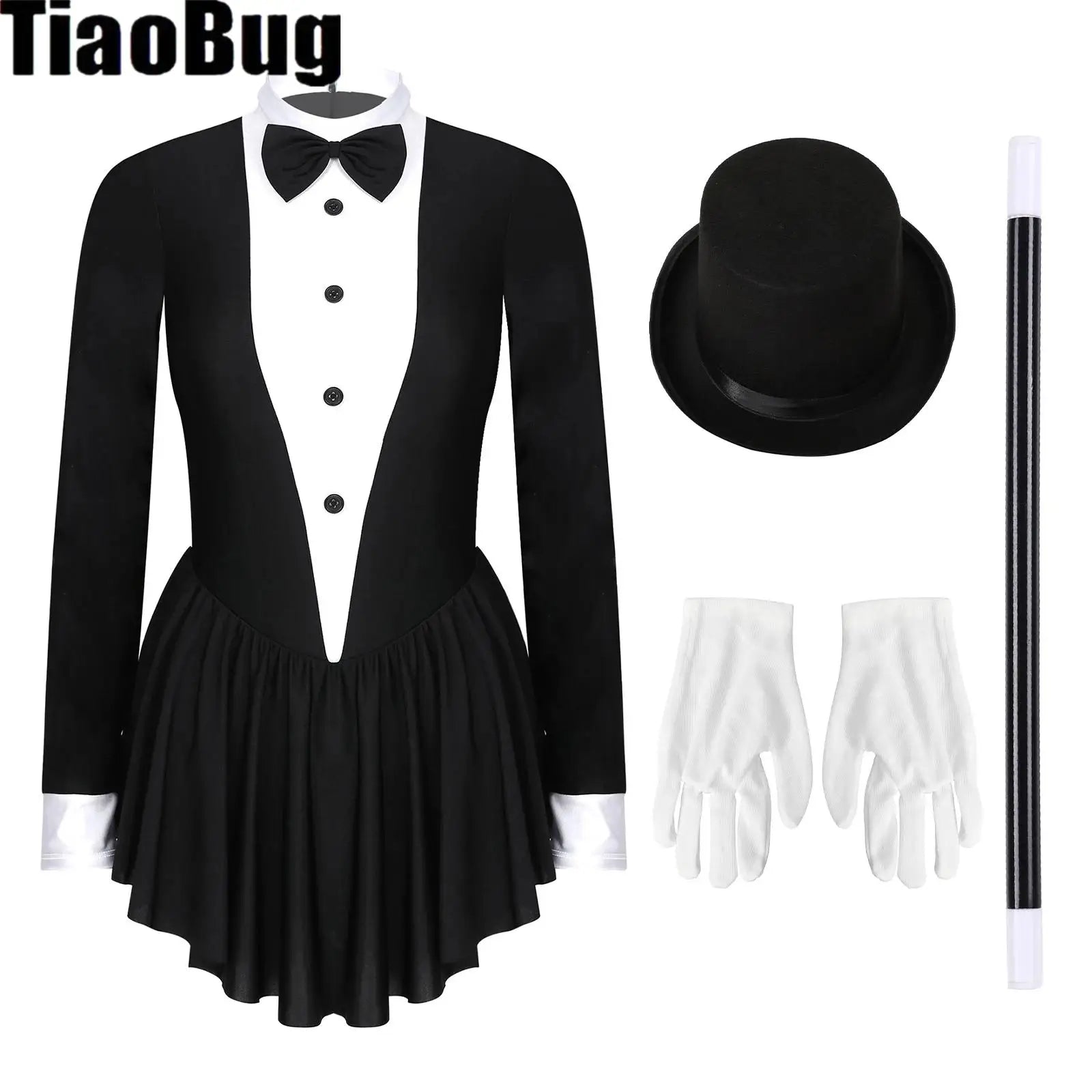 Women's Magician Circus Ringmaster Contrast Color Bowknot Ruffle Tuxedo Magic Hat