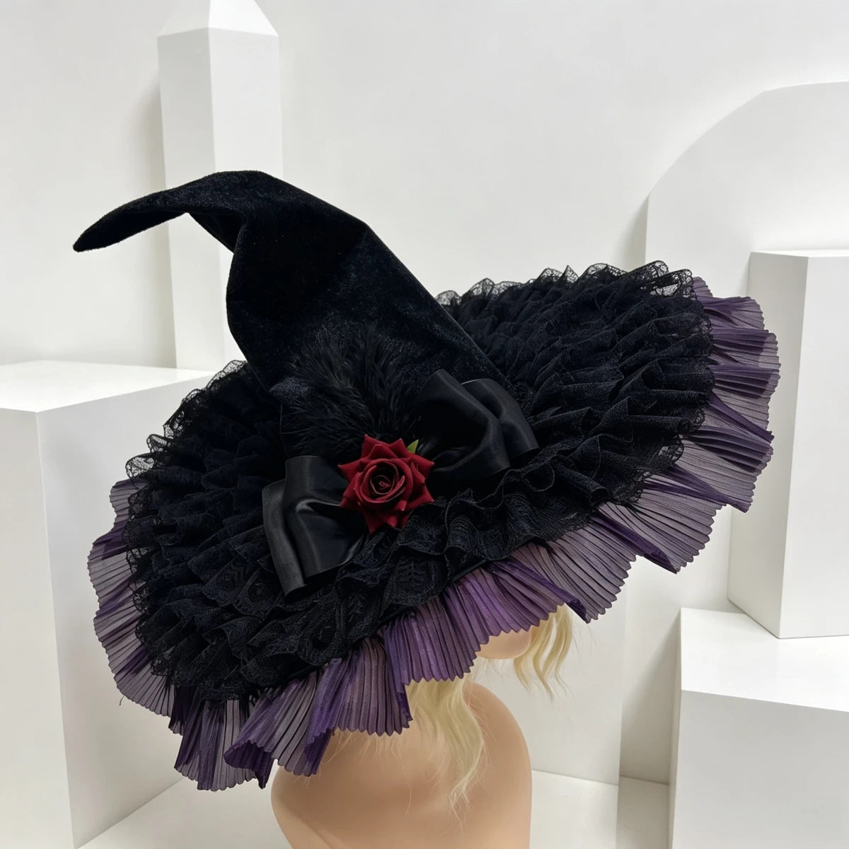 Gothic Halloween Witch Hat and Broom Set Witch Pointed Witch Flying Party - product image 6