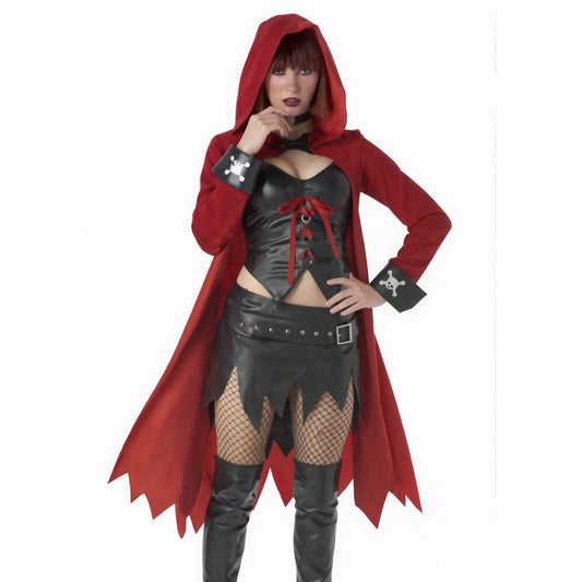 Adult Halloween Costume Dress - Include Red Textured Microsuede Black Bustier Black Mini - One Size