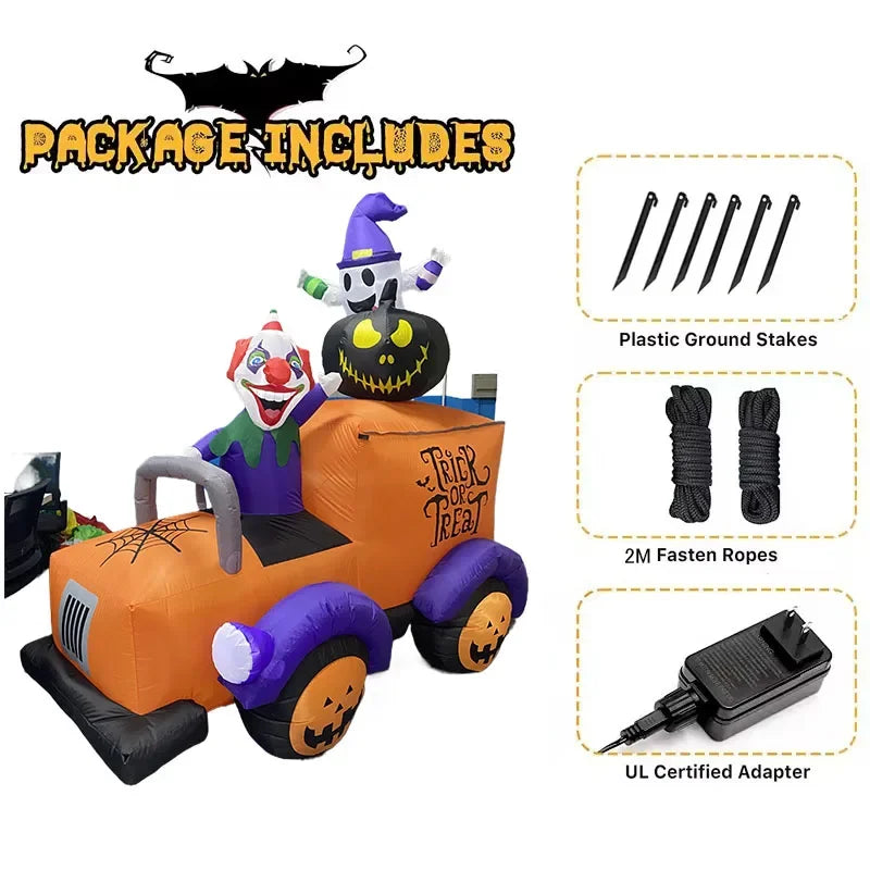 8 Ft Halloween Inflatable Toys Clown Ghost Truck Built-in LEDs LEDs Decorations Home Decoration Inflatable
