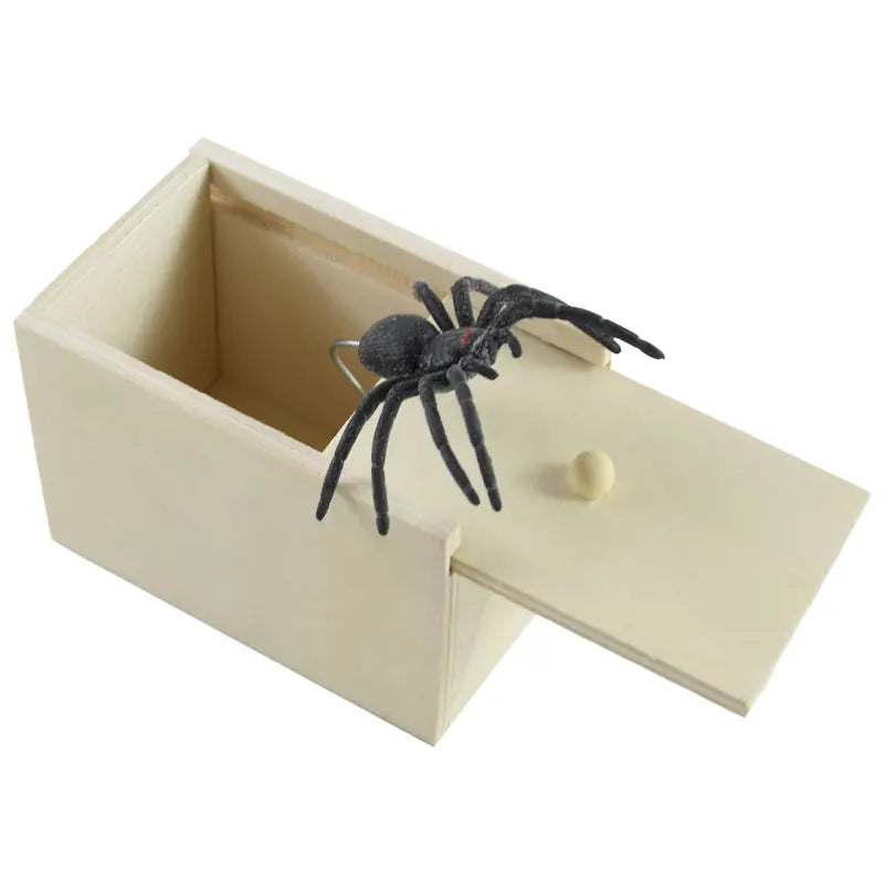 Tricky Fake Spider With Small Wooden Box Prank Joke Toy Haunted House Horror Props Kids Gift Halloween Party - product image 1