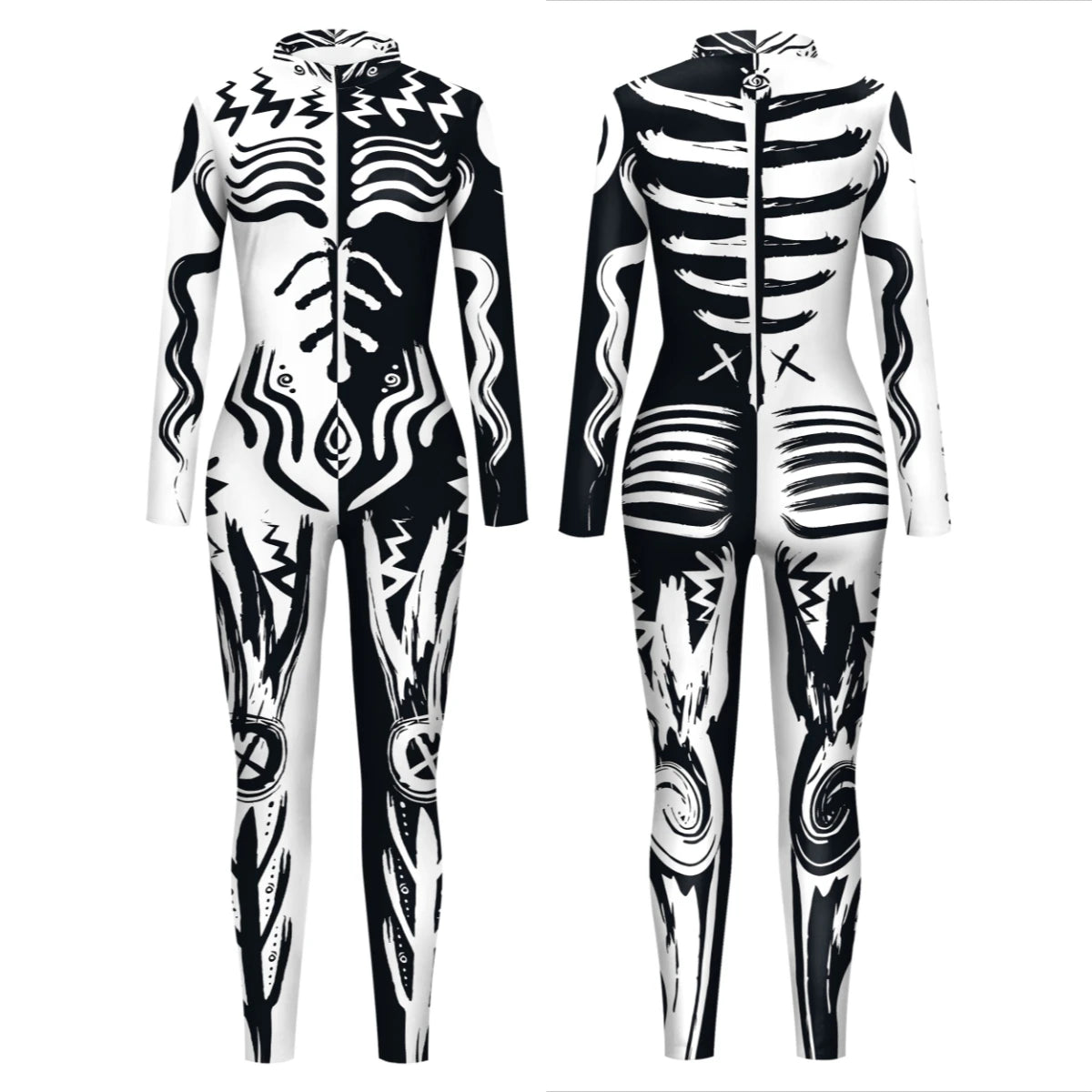 Men's VIP Shaman Eye Art Front Zipper Zentai Bodysuit Catsuit Black White Costume - alternate view 7