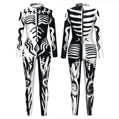 Men's VIP Shaman Eye Art Front Zipper Zentai Bodysuit Catsuit Black White Costume - alternate view 7