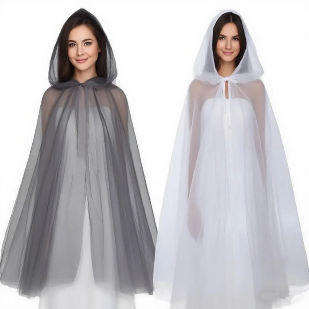 Halloween Cloak Thin Mesh Long Hooded Vampire Bride Shawl Party Festival - product image 1