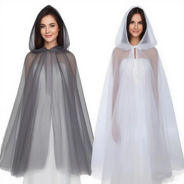 Halloween Cloak Thin Mesh Long Hooded Vampire Bride Shawl Party Festival