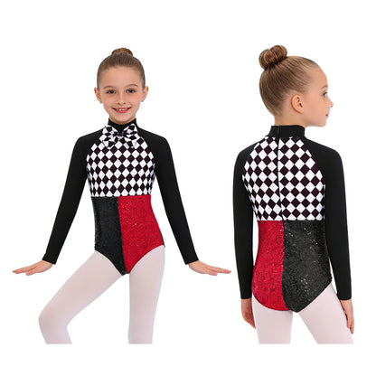 Kids Girls Circus Clown Mad Hat Costume Rhinestones Halter Sleeveless Plaid Jumpsuit - Purple A / 12