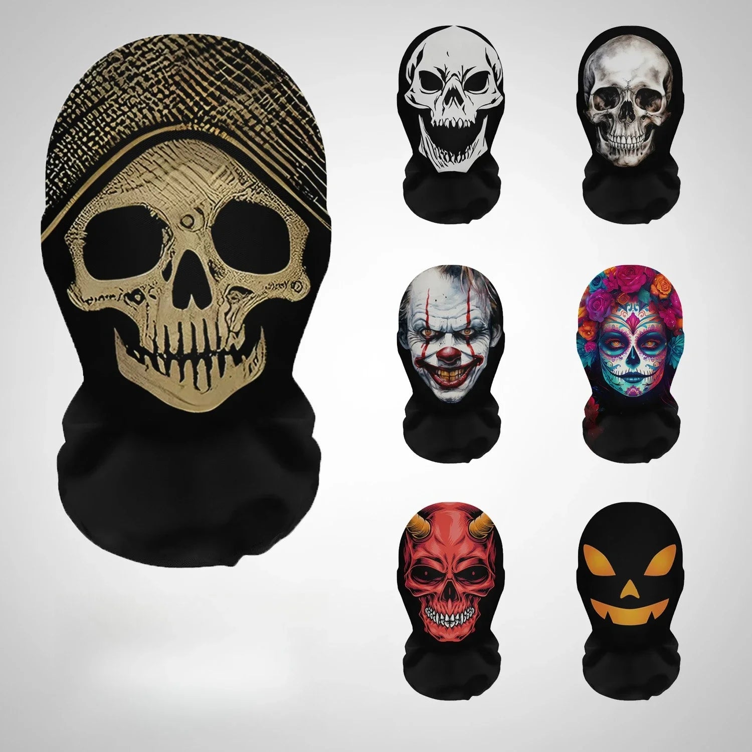 Halloween Skeleton Mask Elastic Mesh Hood Scary Costume Prop Breathable Face Cover Hood - 03