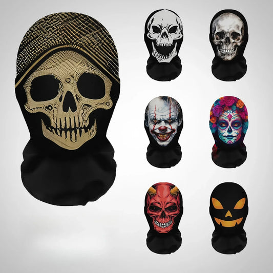 Halloween Skeleton Mask Elastic Mesh Hood Scary Costume Prop Breathable Face Cover Hood - 03