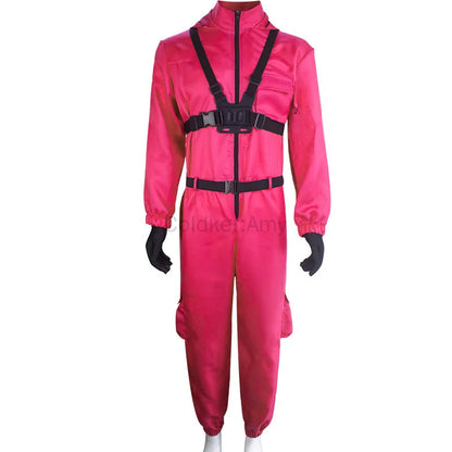 Halloween Costume Outfit TV Game Adult Kids Pink Red Jumpsuit Costume Set with Gloves - black / Adult XXL