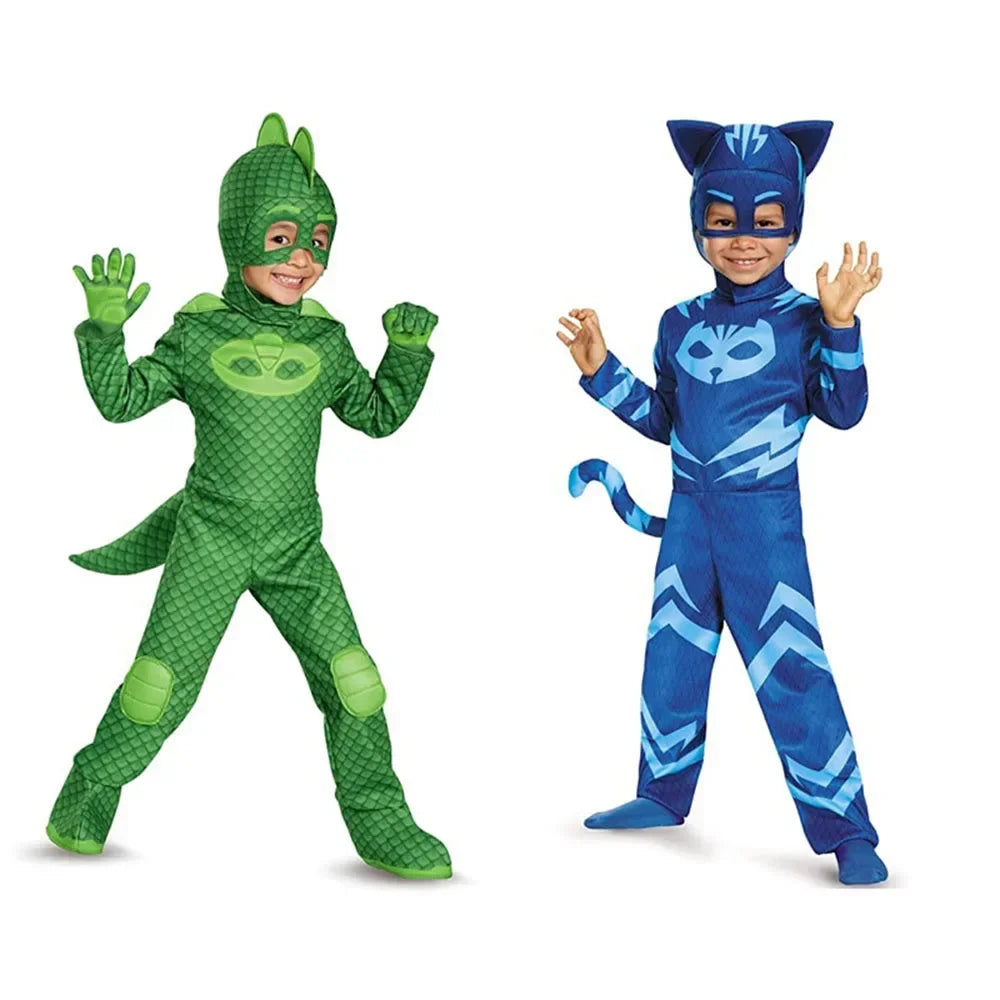 Halloween Animal Costume Girl Boy Super Owl Hero Jumpsuit Mask Cute Costume Cat Gecko - M / Red