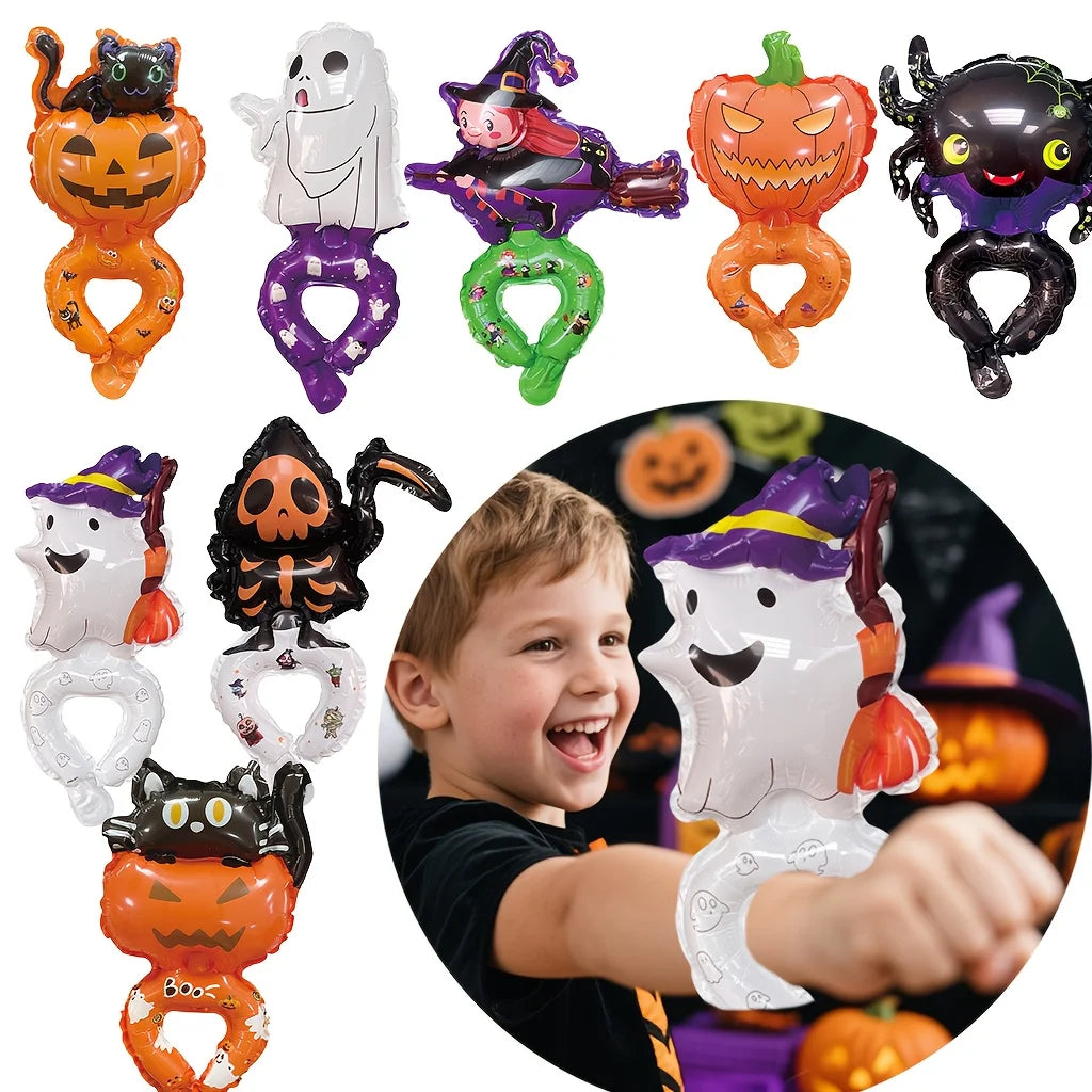 Halloween Wrist Balloon Set Cartoon Pumpkin Bat Skull Design Colorful Party Favors