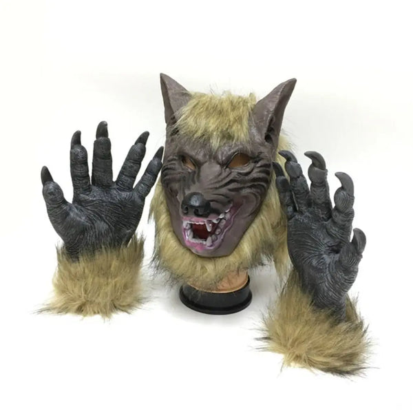 Halloween Latex Rubber Wolf Head Hair Mask Werewolf Gloves Costume Party Scary Decor Masquerade Props - product image 1