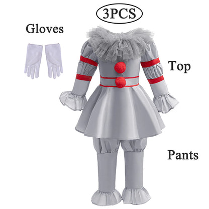 Boys Horrible Clown Costume Top+Pant 2 PCS Set Kids Scary Joker Kids Costume Halloween - A / 4T(120)