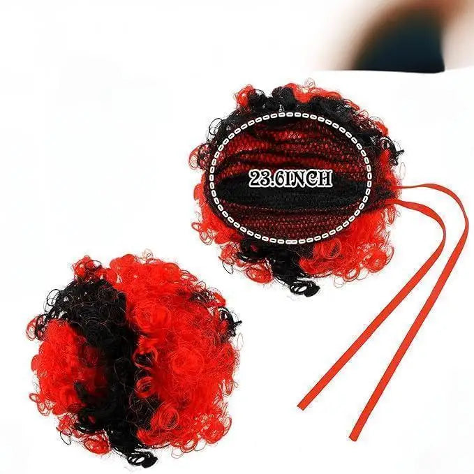 Women Halloween Clown Accessories Rainbow Wig Hair Clip on Puff Buns Clown Bowtie - View 5