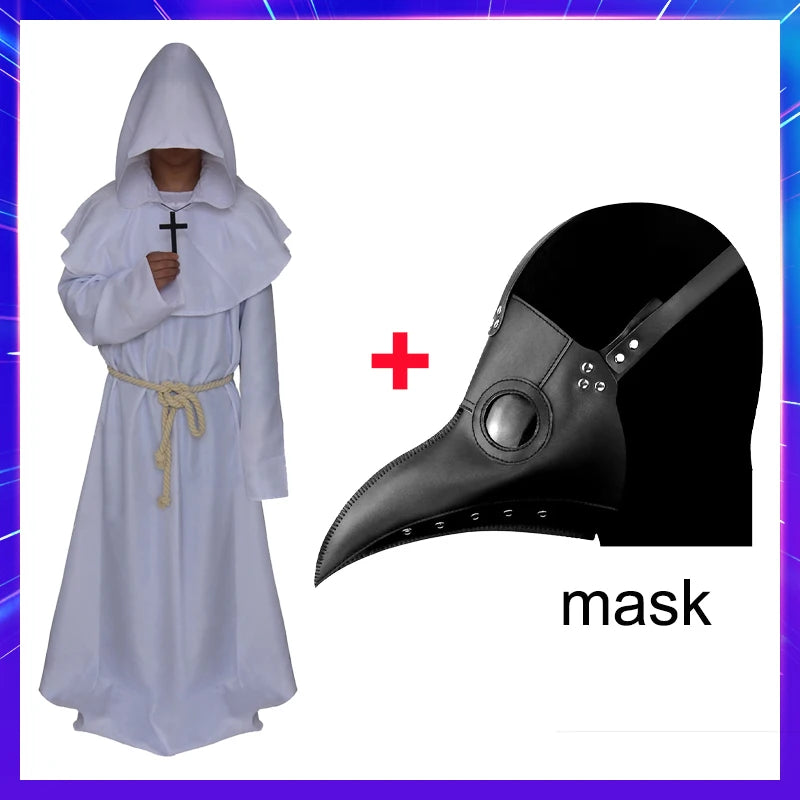 Halloween Wizard Costume Medieval Monk Hooded Robe Costume Mask Hat for Men Steampunk - A2 / Halloween cosplay