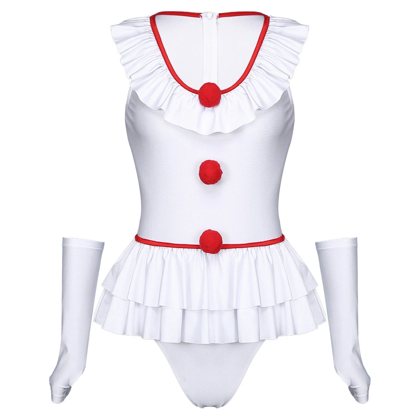 Women Clown Sexy Costume Halloween Costume Leotard Themed Roleplay Nightwear Sleeveless - White / XL