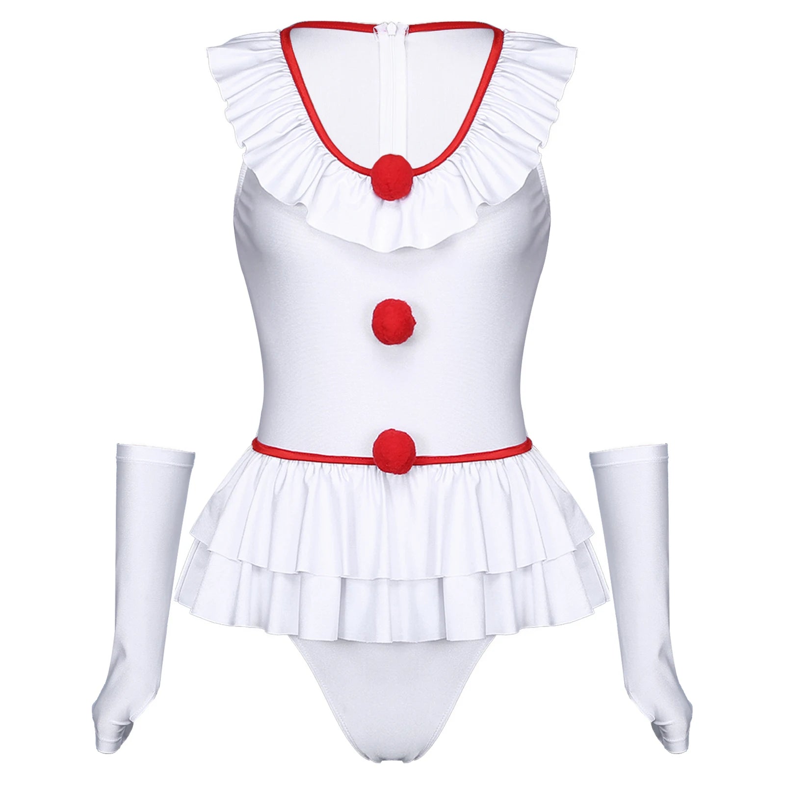 Women Clown Sexy Costume Halloween Costume Leotard Themed Roleplay Nightwear Sleeveless - White / XL