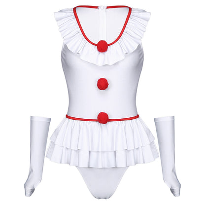 Women Clown Sexy Costume Halloween Costume Leotard Themed Roleplay Nightwear Sleeveless - White / XL