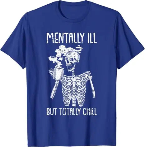 Mentally Ill But Totally Chill Skeleton T-Shirt Coffee Lover Costume - alternate view 3