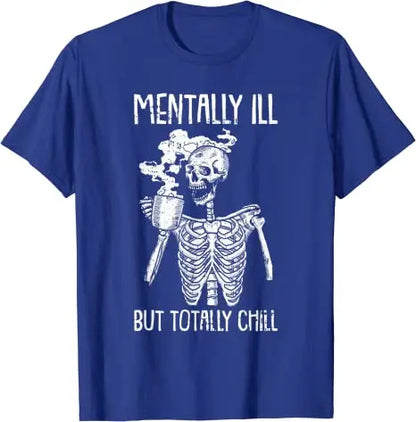 Mentally Ill But Totally Chill Skeleton T-Shirt Coffee Lover Costume - alternate view 3