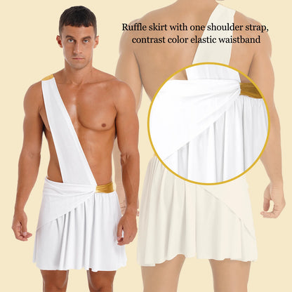 Men's Ancient Greek God Halloween Costume One Shoulder Strap Skirts Knight Warrior - Black A / XL
