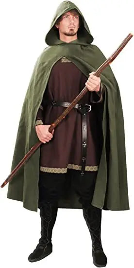 Men Medieval Ancient Hunter Ranger Costume Ancient Hooded Cloak Adult Wizard Celtics - top belt / M