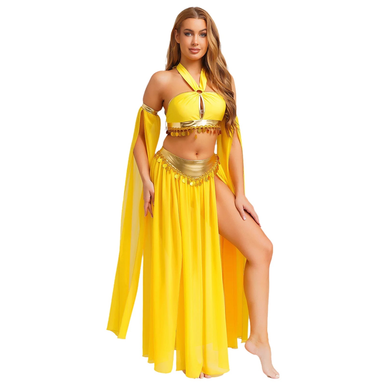 Women's Ancient Rome Egyptian Halloween Costume Sequins Crop Top with Built-In Briefs Side - Blue / XL