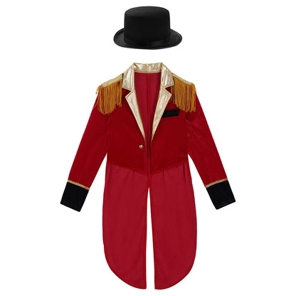 Kids' Circus Long Sleeve Lapel Tassel Tailcoat Felt Hat Ringmaster Costume - alternate view 3
