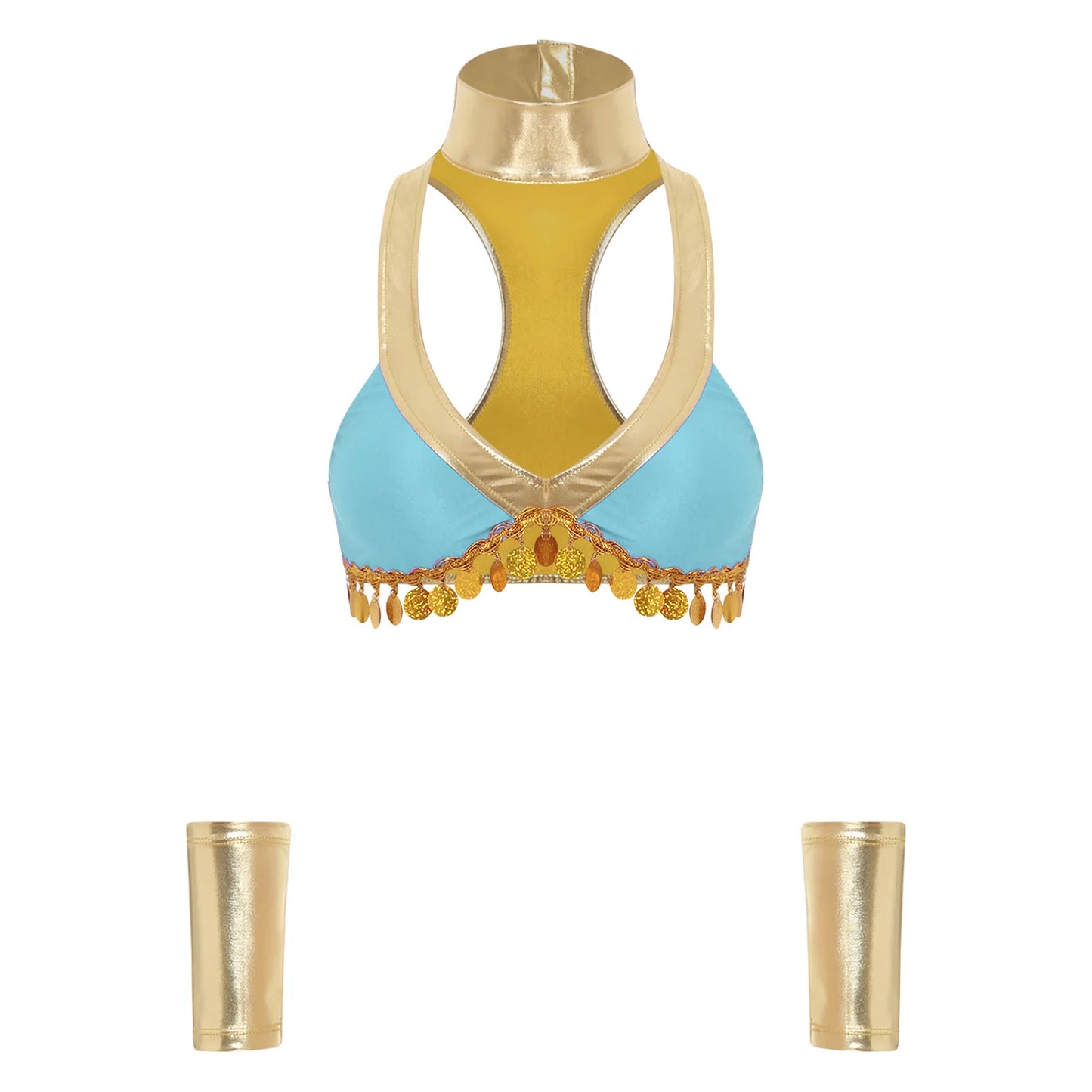 Women's Ancient Egyptian Queen Halloween Costume Crop Top Collar and Wristlets Metallic - Light Blue / 3XL
