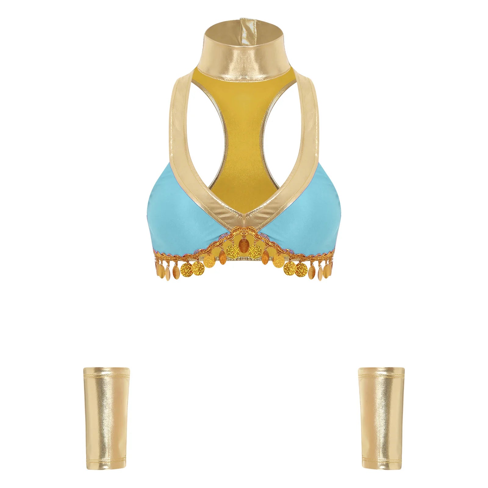 Women's Ancient Egyptian Queen Halloween Costume Crop Top Collar and Wristlets Metallic - Light Blue / 3XL
