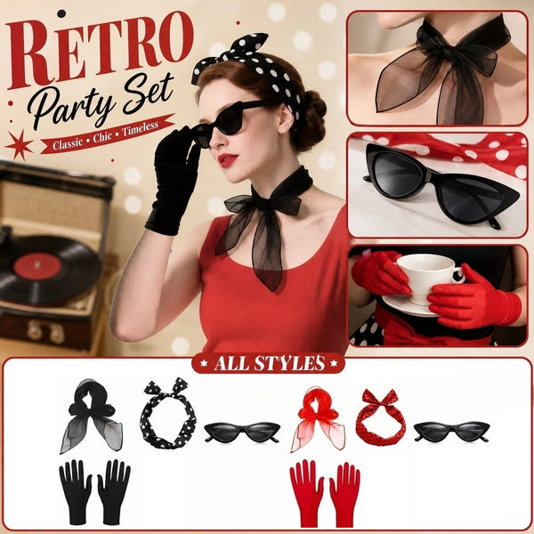 50s 60s Women's Costume Retro Party Outfit Set with Headband Scarf Glasses Gloves Accessories - product image 1