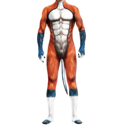 Pet Men Animal with Tail Full Cover Elastic Zentai Jumpsuit Dog Puppy Costume - alternate view 15