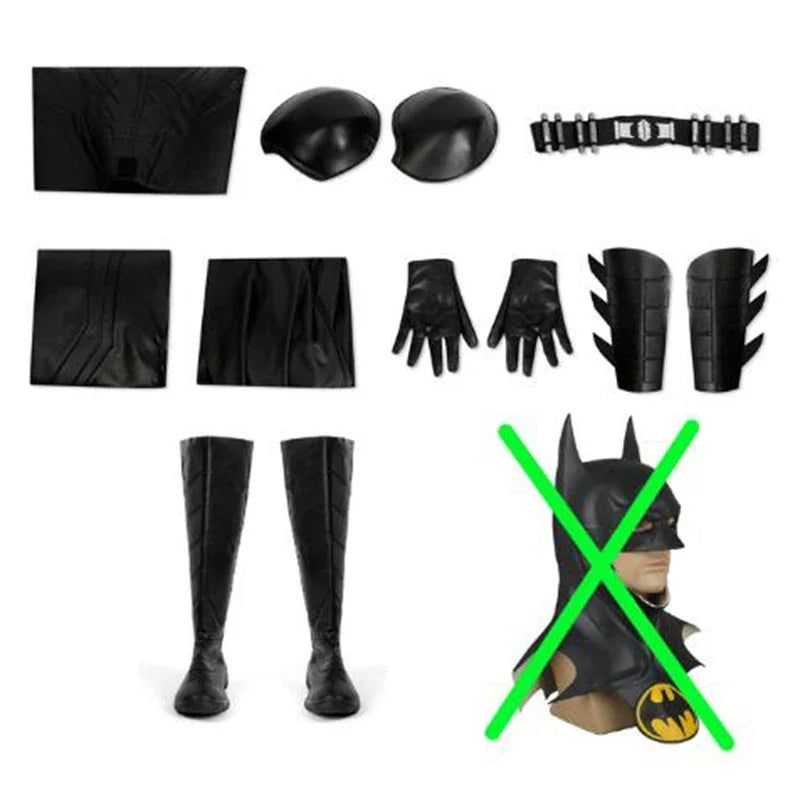 Michael Keaton Superhero Bat Bruce Wayne Costume Hero Armor Outfit with Cowl Black Leather - Full Set / S