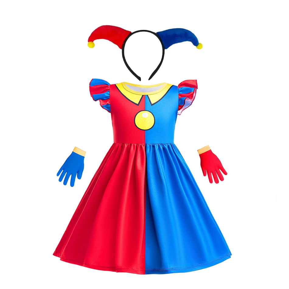Pomni Halloween Costume for Kids the Amazing Digital Circus Character Derss Gloves and - Clown Dress B 01 / 110(3Y)