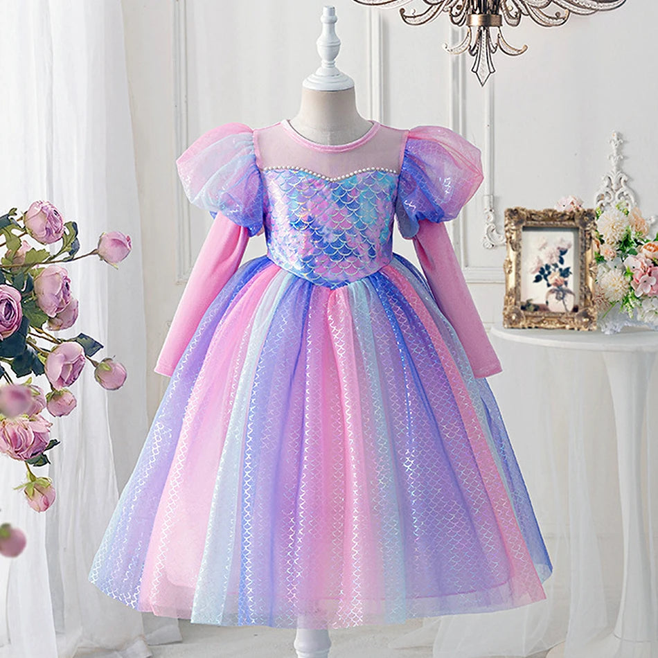 Girls Long-Sleeve Mermaid Princess Costume Dress