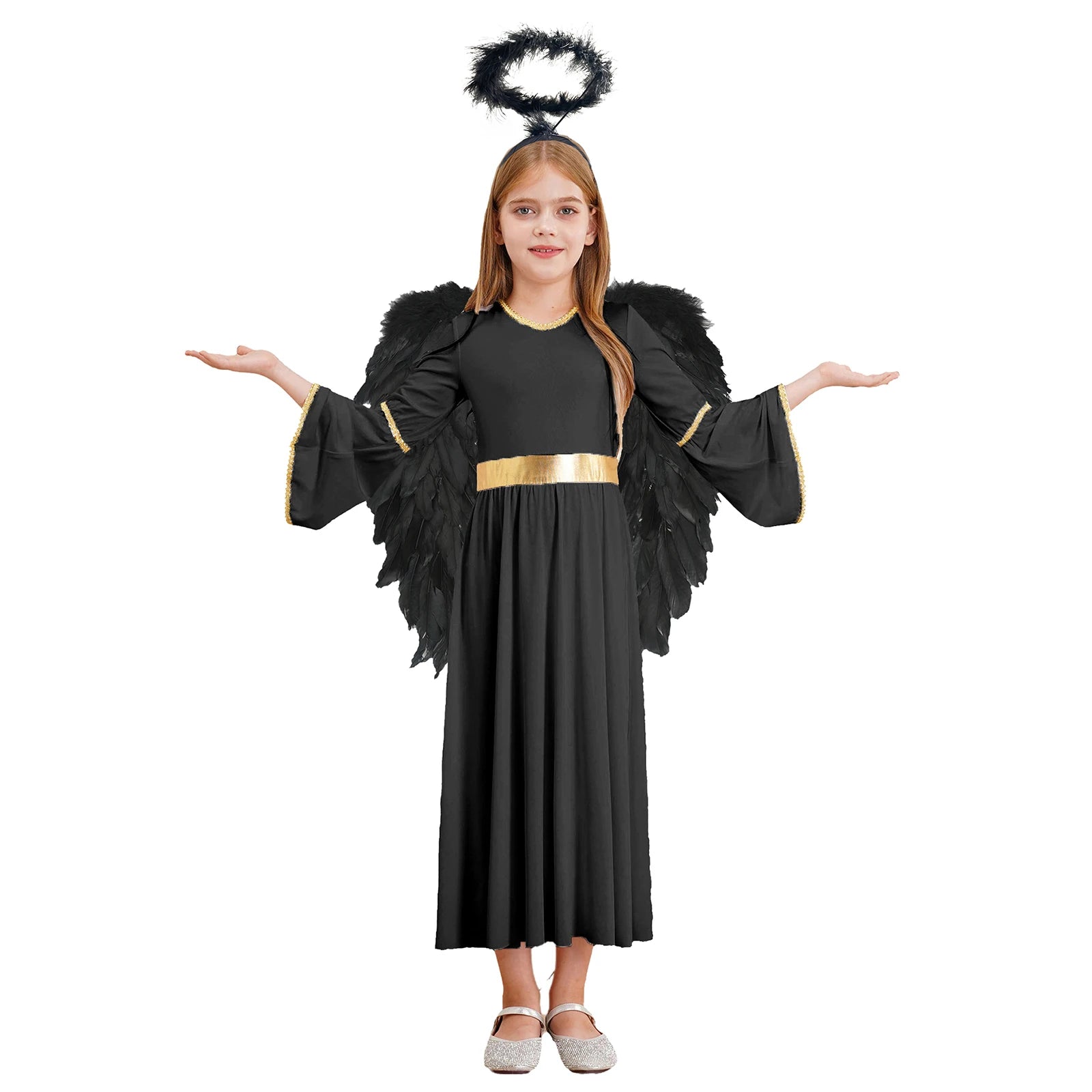Girls Angel Halloween Costume Dress with Wings