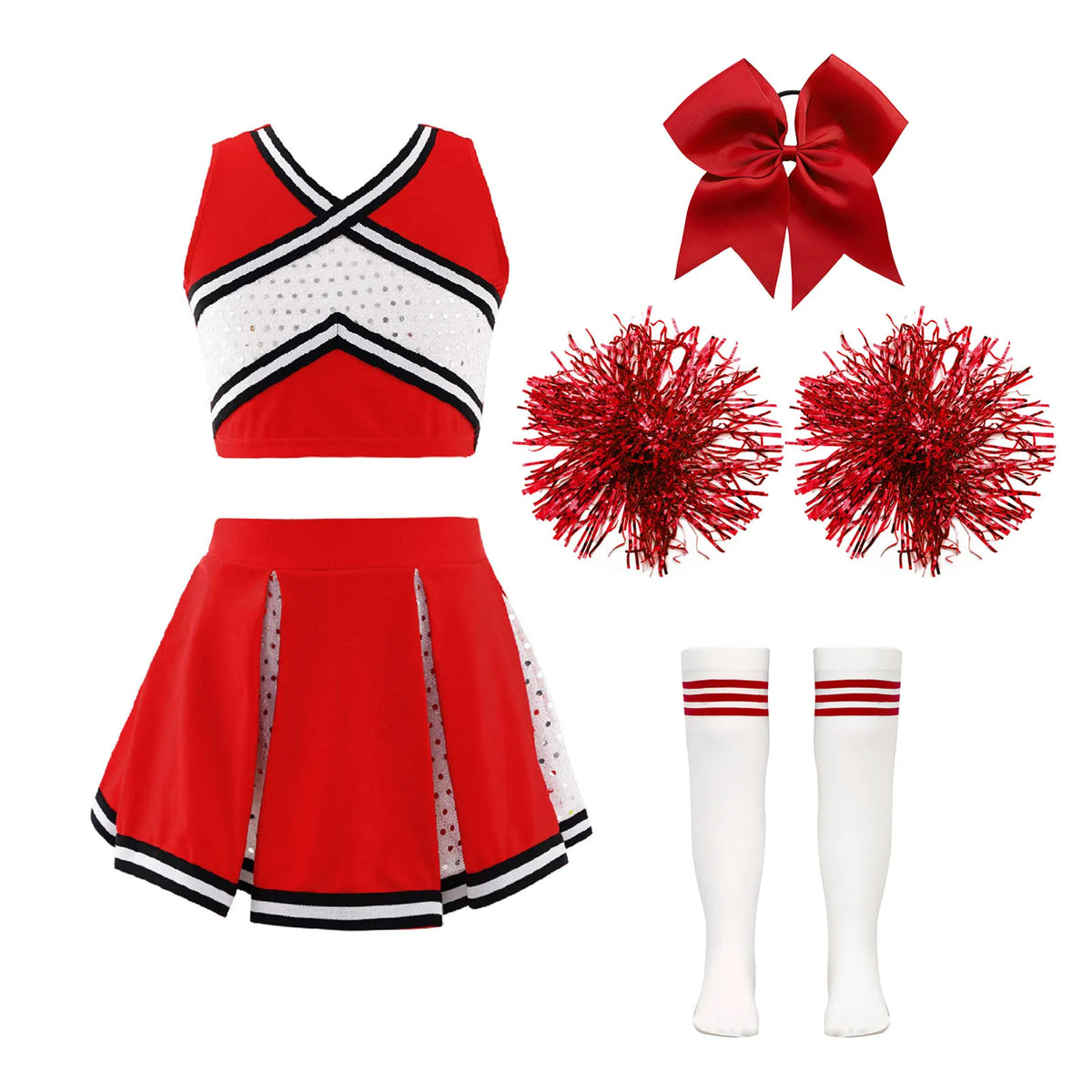 Girl Costume Cheerleader Costume Cheerleading Uniform Outfit Sequins Crop Top Skirt