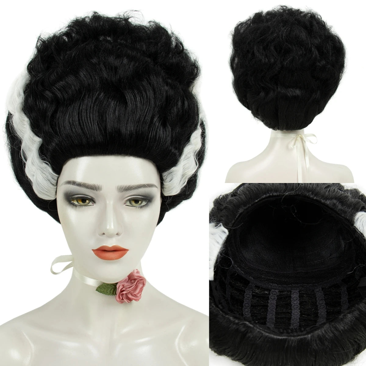 Black & White Monster Bride Beehive Wig – Women's Halloween Costume Wig