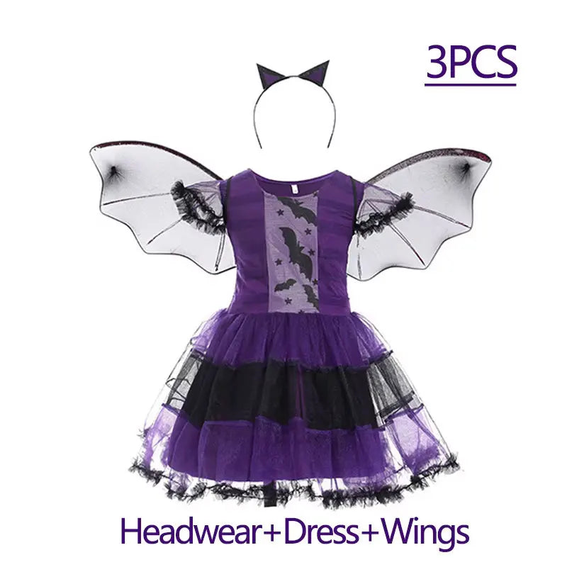 Halloween Costume for Girls Dress Scarlet Witch Vampire Devil Ghost Bat Dress Up Kids - F / 9-10Y (Size 150)