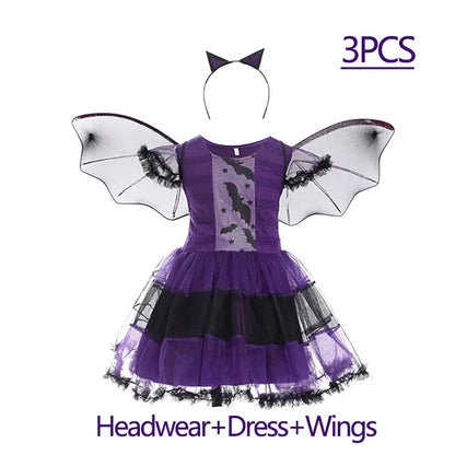 Halloween Costume for Girls Dress Scarlet Witch Vampire Devil Ghost Bat Dress Up Kids - F / 9-10Y (Size 150)