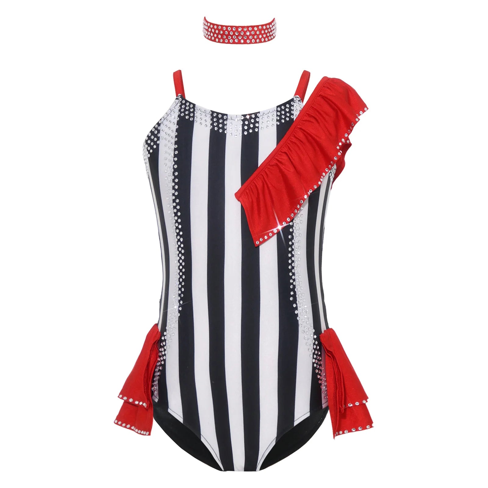 Kids Girl Halloween Circus Clown Costume Shiny Striped Tutu Leotard Ballet Gymnastics - Black / 6