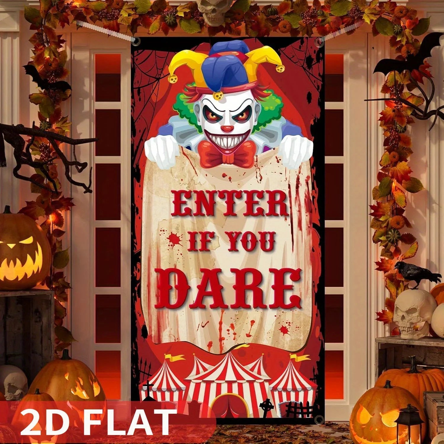1-Piece 2d flat Halloween Evil Circus Decorative hanging ornaments, 90x180cm Door - product image 5