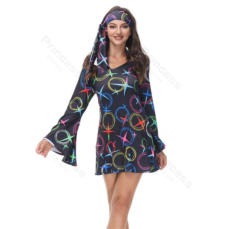 70s Costume Disco Dresses for Women Halloween Costume Sexy Hippie Costume Disco Dress with Disco Headband 70s - product image 15