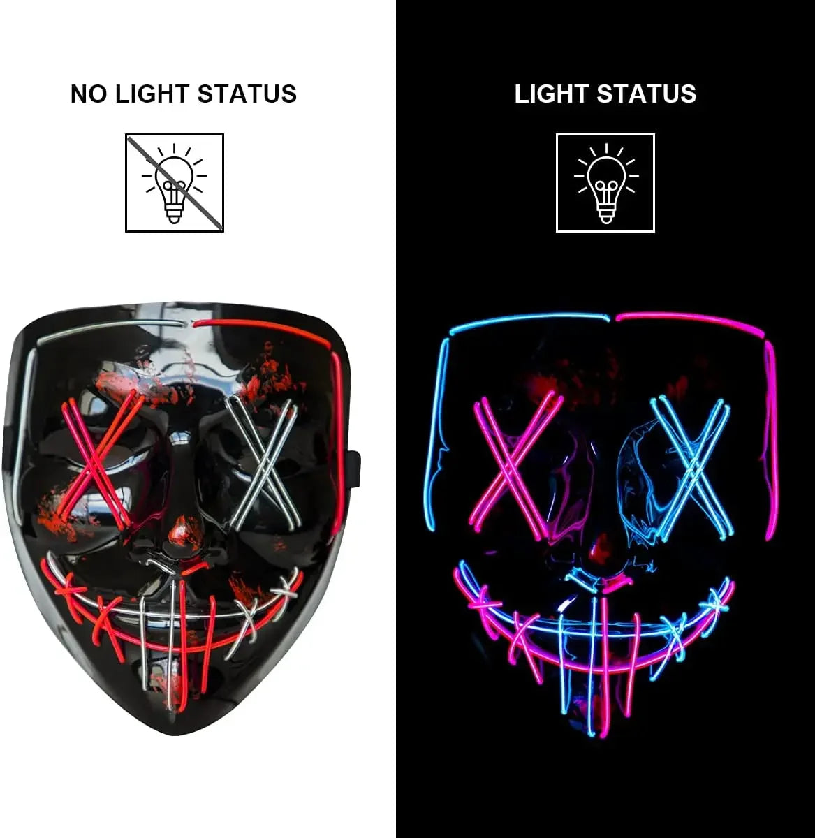 Poptrend Halloween Mask LED Light Up Mask Scary Mask for Costume Halloween Costume Parties - Purple