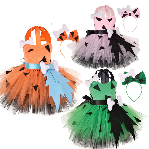 Flintstones Bone Costume Kids Girl Halloween Party Dresses Green St. Patrick's Day Cartoon Tutu Dress - product image 1