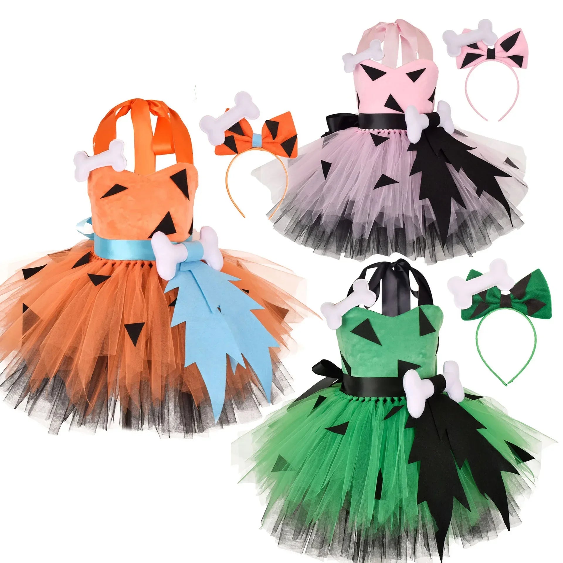 Flintstones Bone Costume Kids Girl Halloween Party Dresses Green St. Patrick's Day Cartoon Tutu Dress - product image 1