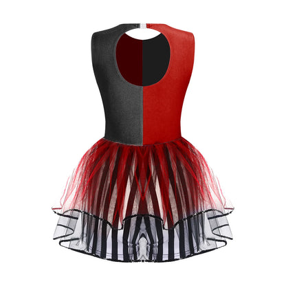 Women's Mad Circus Clown Costume Jumpsuit Sequin and Striped Checker Bowtie Tiered Tulle - Purple / XL