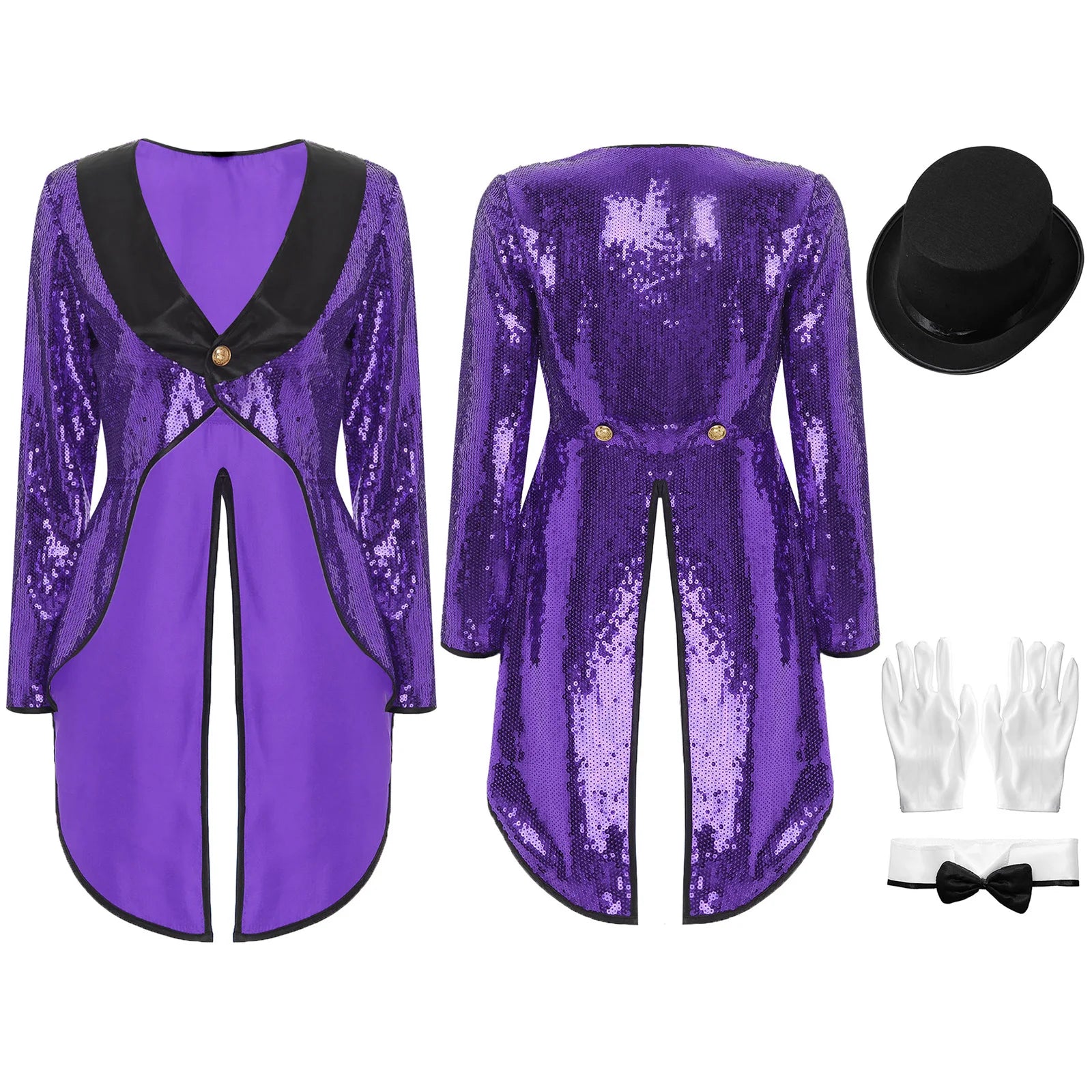 Women's Magician Costume Set Halloween Costume Sleeve One-Button Patchwork Sequin Tailcoat - Silver / XL