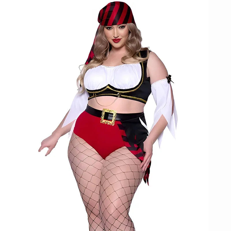 Women's Pirate Costume – Red Crop Top, Shorts & Accessories