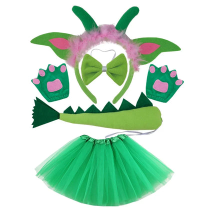 Girls Women Kids Animal Costume Dinosaur Green Tutu Skirt Ear Headband Bowtie Tail Cosplay Props Halloween - product image 3